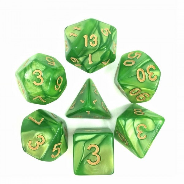 Light Green (Golden font) pearl dice set