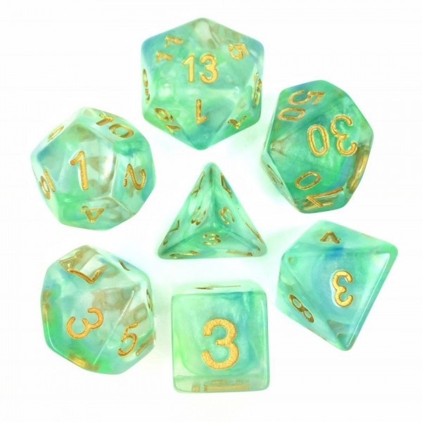 Würfelset Pearl swirl dice (Green /blue)