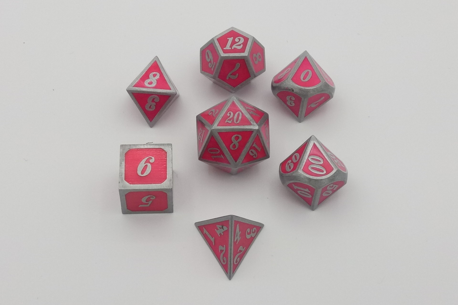 Glow in the Dark Metal Dice Set- rot