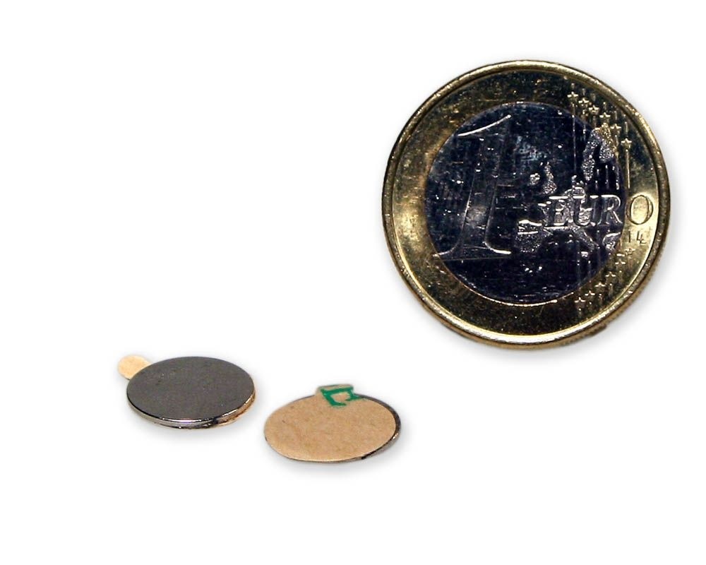 Scheibenmagnet selbstklebend Ø 10,0 x 0,6 mm Neodym N35 - hält 300 g