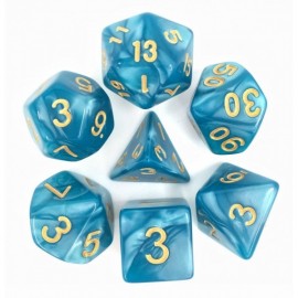 Lake Blue (Golden font) pearl dice set