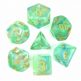 Würfelset Pearl swirl dice (Green /blue)