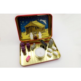 Krippe mit Spielmaterial - Metalldose
