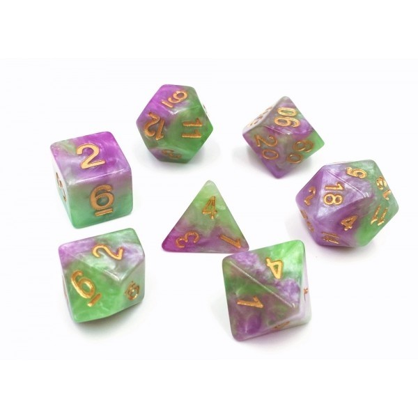 Dice set (Purple+Green+White) Marble dice