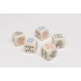 Set dice with imprint of card game